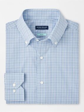 Peter Millar Blue Frost Sorrento Cotton Sport Shirt Plaid Button Down